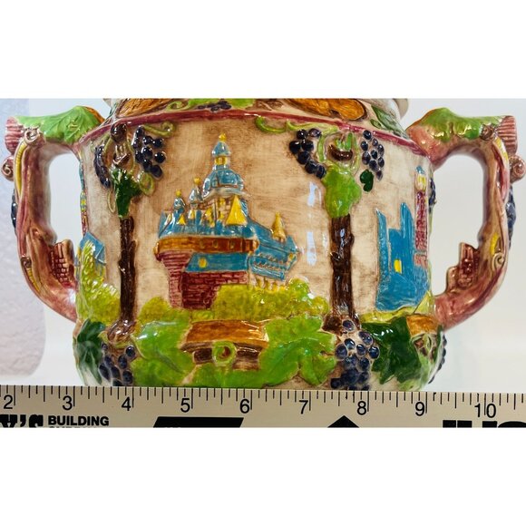 Vtg German Hand-Painted Ceramic Punch bowl SoupTureen Lid Castle Grapes Rhine - Picture 7 of 8